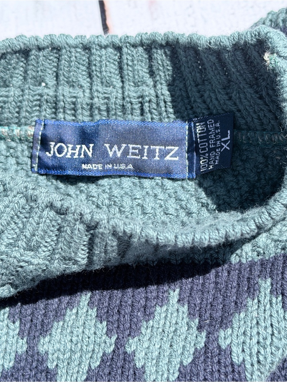 Vintage John Weitz Geometric Knit Crewneck Sweater Retro Abstract Pattern - XL - Picture 3 of 4